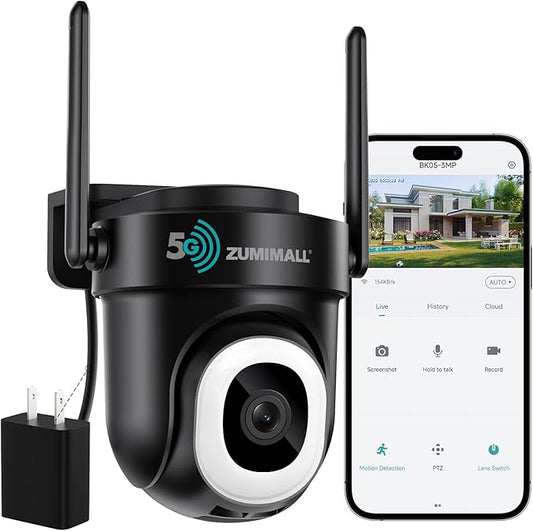 ZUMIMALL Security Camera Wireless Outdoor 3MP HD Black, 2.4G/5G WiFi, 24/7 Recording Wired Power | Auto Tracking, Motion & Noise Detection, Color Night Vision, 2-Way Audio | Alexa, Google