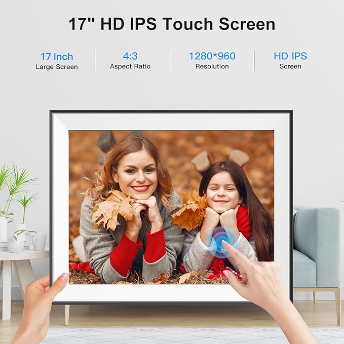 Large Digital Picture Frame 17-inch Electronic Picture Frame - 32GB WiFi Digital Frame, Light Sensor, Wall Mountable, Easy to Share Photo Video via App, Unlimited Cloud Storage, Gift for Women Men