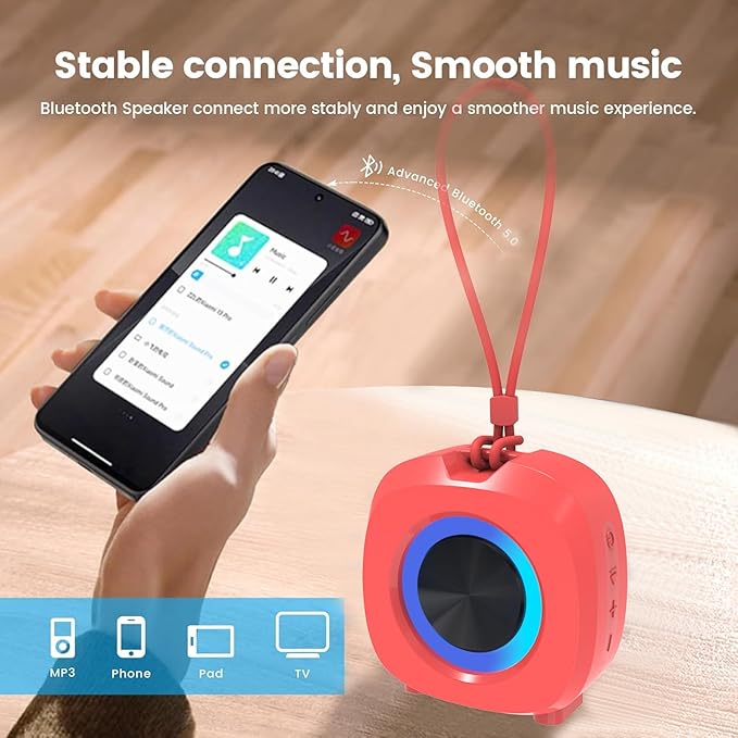 Bluetooth Speaker Portable Media Players Clear Loud Stereo Sound Deep Bass Wireless Speaker With Lights TWS IPX5 Waterproof Small Speakers Long Playtime for Home/Party/Outdoor/Beach Electronic Gadgets