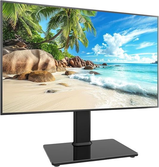 Universal Swivel TV Stand/Base Table Top TV Stand for 13 to 39 inch TVs with 100 Degree Swivel, 4 Level Height Adjustable, Heavy Duty Tempered Glass Base, Holds up to 88lbs, HT07B-002