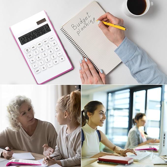 Hot Pink Calculator,UPIHO Hot Pink Office Supplies and Accessories, 10 Digits Solar Battery Basic Office Calculator, Desktop Calculator with Large LCD Display, Gifts for Coworkers