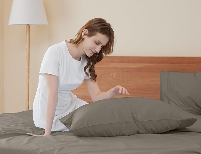 Sunflower King Pillowcases Set of 2, 100% Cotton King Size Pillow Cases 2, 20×40 inches Taupe Gray, Soft and Breathable