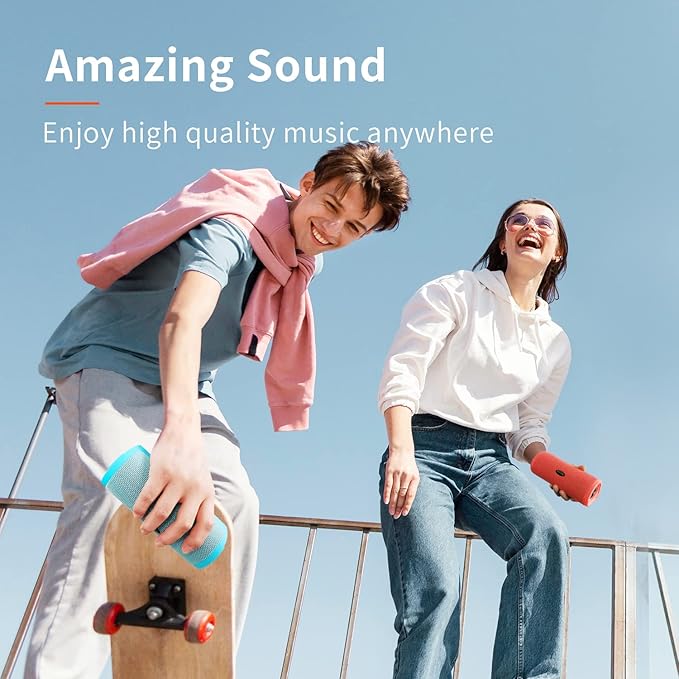 HEYSONG Portable Bluetooth Speaker, Waterproof Wireless Shower Speakers with Good Bass, IPX7 Floating, 5000mAh, TF Card, Loud Sound for Beach, Pool, Kayak Accessories, Gifts for Women-Papaver red