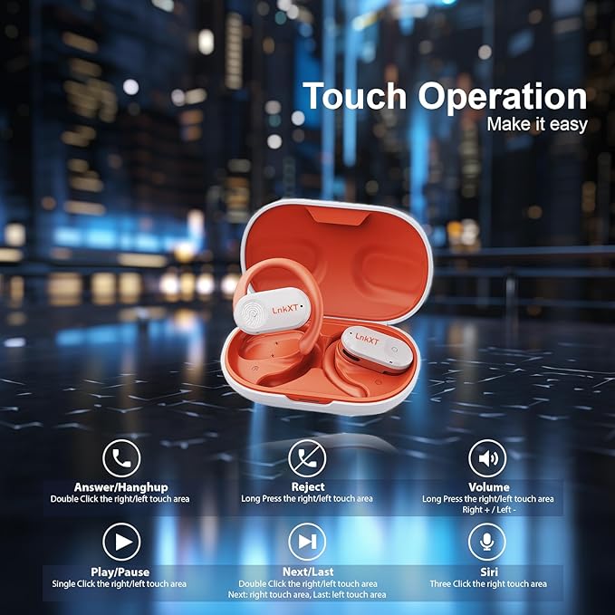 for Open Ear Headphones, True Wireless Earbuds, Bluetooth Headphones,16.2mm Speakers, Bluetooth 5.4 Headset with Mic for Meeting/Sports/Running/Cycling/Driving/Gaming/Gym/Travel (White)