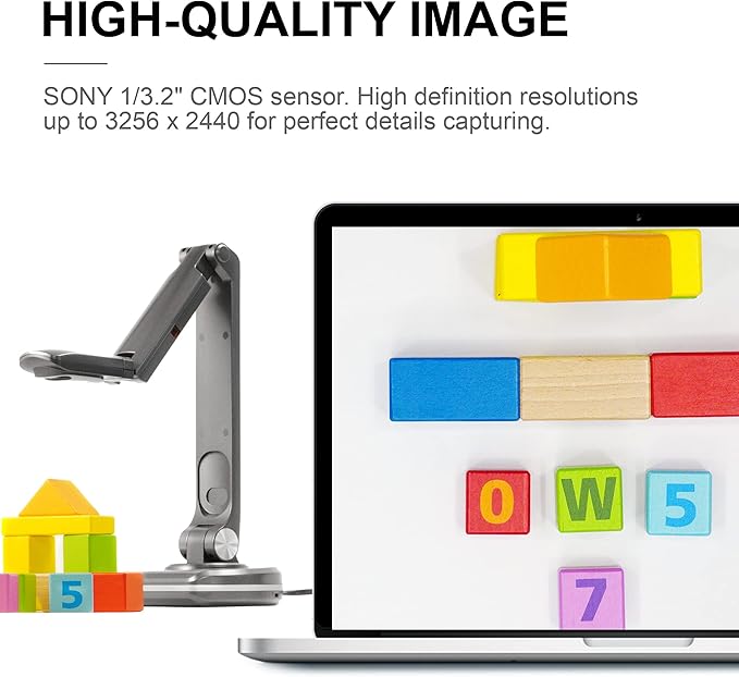 JOYUSING V500S 8MP Document Camera for Teachers, USB Visualiser for A3 Size, LED Light, AutoFocus, OCR for Windows, Classroom Presentation, Remote Teaching, Web Conferencing, Mac, Windows, Chromebook