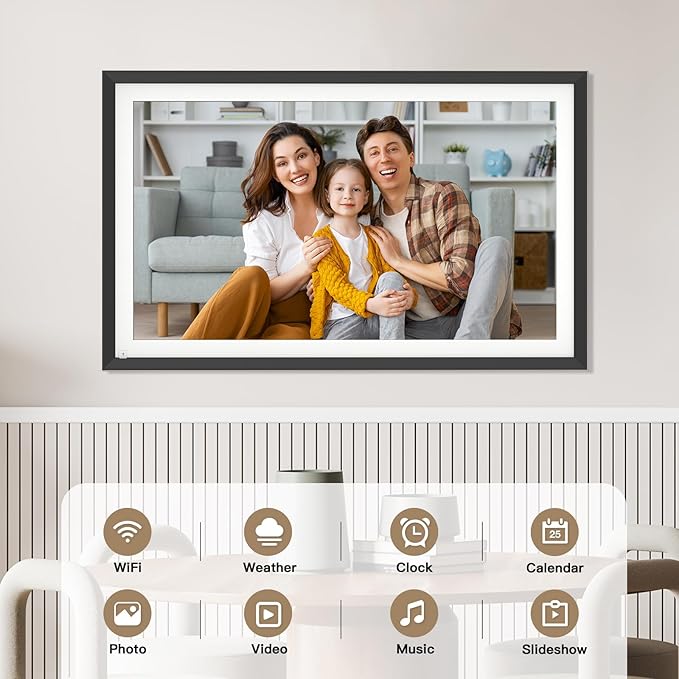 Large Digital Picture Frame 15.6-Inch-WiFi-Photo-Frame - 1920*1080 FHD Touch Screen Digital Frame, 32GB, Tabletop&Wall Mounted, Auto Rotate, Load Photo Video from Phone via APP or Email, Gifts for Mom