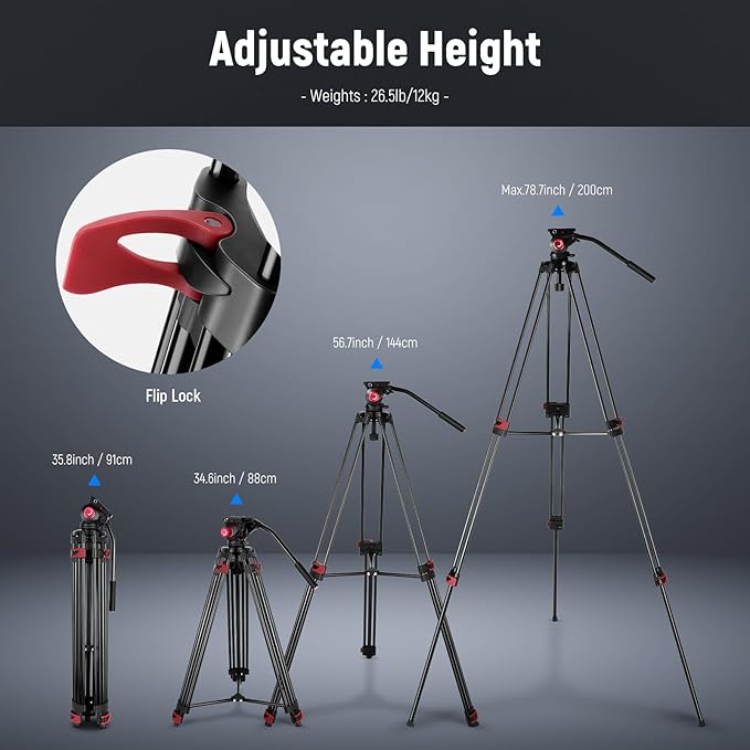 NEEWER 79" Camera Tripod with 360° Fluid Head, Heavy Duty Aluminum Alloy Video Stand with QR Plate Compatible with Canon Nikon Sony and Other DSLR Camera Camcorder, Load Up to 17.6lb, Cleaning Cloth