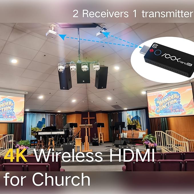 Wireless HDMI Transmitter and 2 Receivers 4K, RGBlink Presentation Kit for Church, Meeting Rooms, Classrooms, 50FT Range, Ultra 4K Video Output, Low Latency, Cast Screen to 2 TVs from Computer