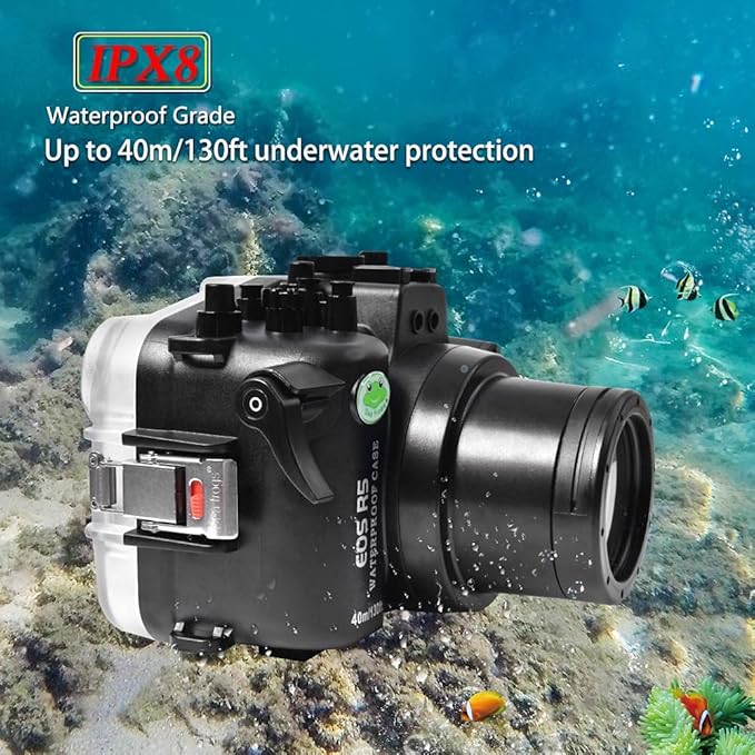 Sea frogs Waterproof Camera Housing Compatible with Canon EOS R5 60MM IPX8 40m/130ft Maximum Diving Depth Underwater Camera Case for Diving, Surfing, Rowing, Skiing