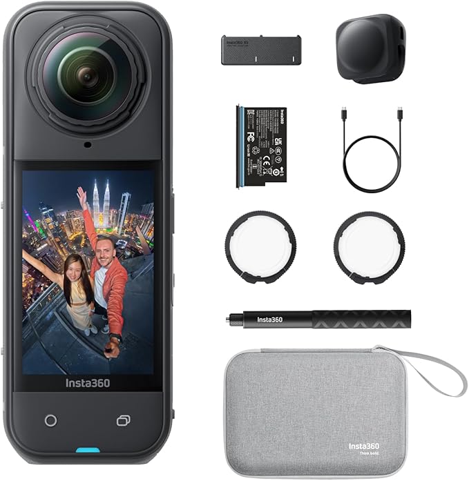 Insta360 X5 Essentials Bundle - Waterproof 8K 360° Action Camera, Leading Low Light, Invisible Selfie Stick Effect, Rugged and Replaceable Lens, 3-Hour Battery, Built-in Wind Guard, Stabilization