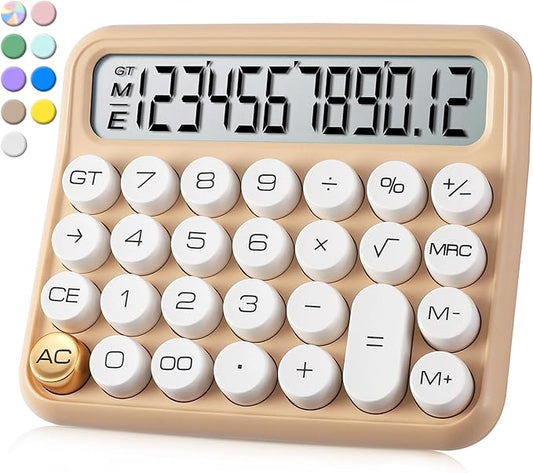 VEWINGL Mechanical Switch Calculator, 12 Digit Large LCD Display and Buttons, Great for Everyday Life and Basic Office Work, with Battery