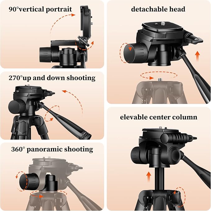 JOILCAN Camera Tripod, 68" Tablet Tripod Stand for Phone Cameras, Travel Tripods Compatible with iPad iPhone DSLR SLR Projector, Cell Phone Tripods Stand with Remote/Travel Bag / 2 in 1 Mount