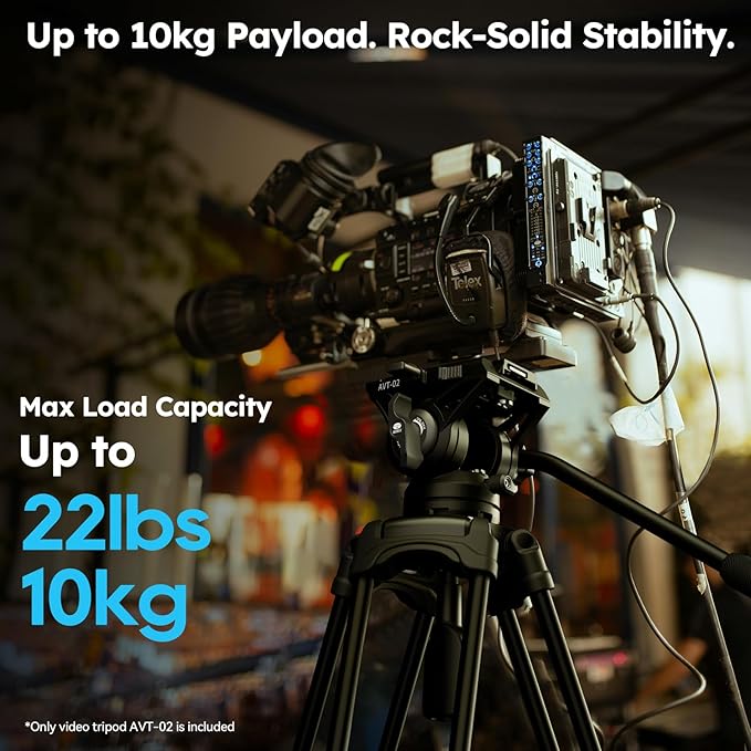 SIRUI Heavy-Duty Video Tripod with Fluid Head – Durable Aluminum Alloy Construction, Adjustable Height for Smooth Video Recording, Stable Support 22.0lbs for Cameras & Camcorders(AVT-02)