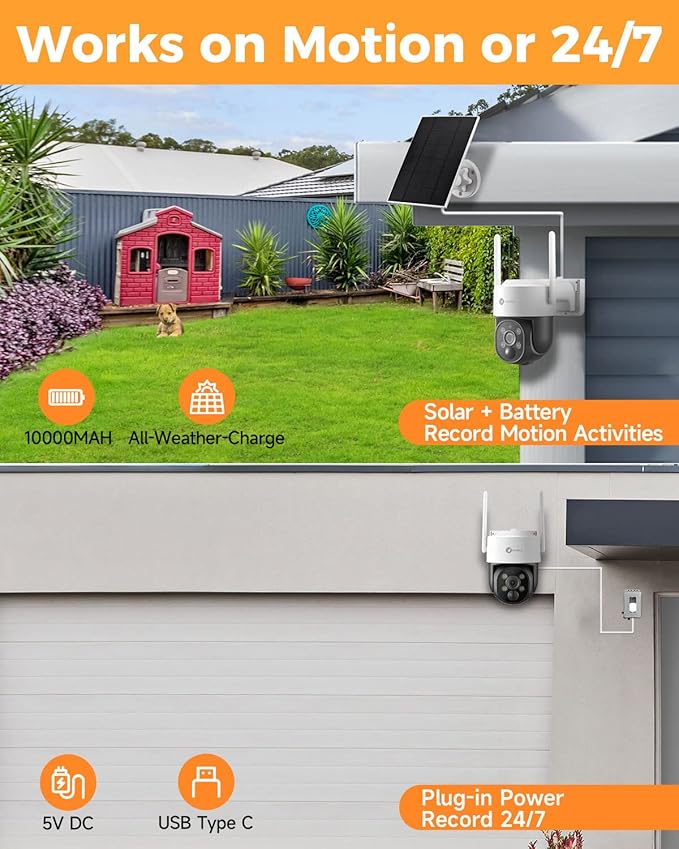 XMARTO 100% Wire-Free Solar PTZ Home Security Camera System Wireless, 4-Set 2K 4MP PTZ CCTV Camera Kit with 4K 10CH Expandable WiFi NVR + 4PCS 4MP Solar Battery WiF Cameras