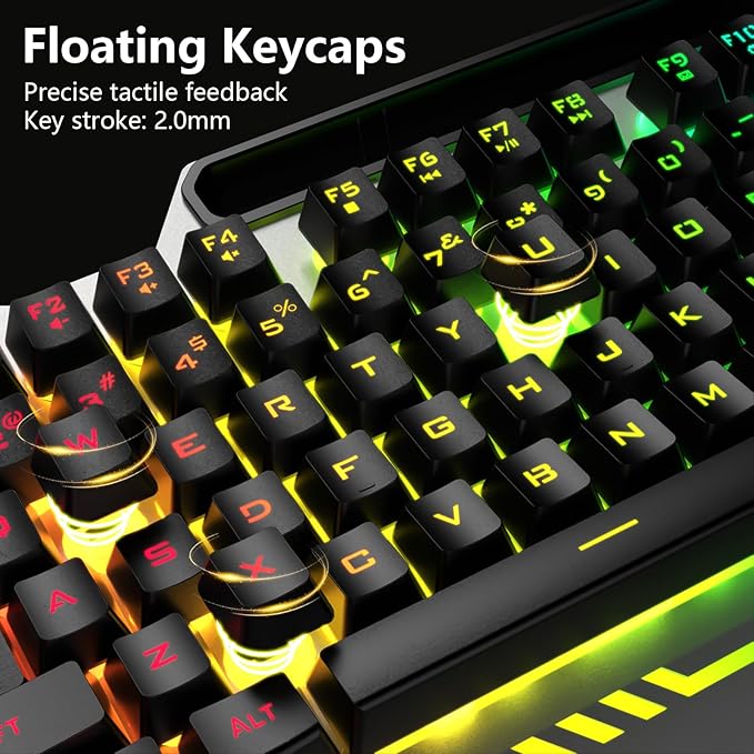 AULA Keyboard, T102 104 Keys Gaming Keyboard and Mouse Combo with RGB Backlit Number Pad, All-Metal Panel Waterproof Light Up PC Keyboard,USB Wired Computer Keyboards Gaming for Win XP/7/8/10 PC Gamer