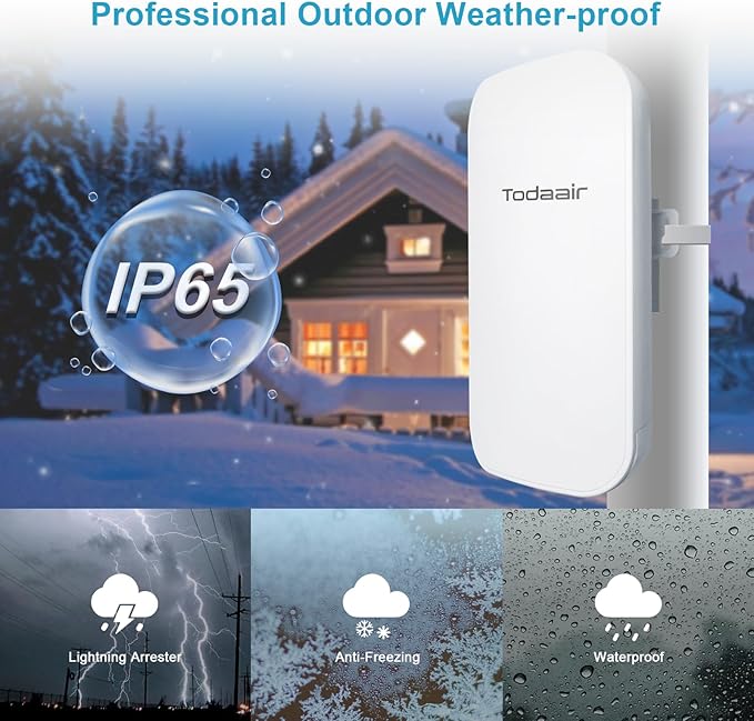 AC1200 Outdoor WiFi Extender Weatherproof，WiFi Booster and Signal Amplifier，WiFi Extender Outdoor Long Range，Up to 1200Mbps Dual Band WiFi Repeater ，Covers Up to Least 3440 Sq. ft and 30 Devices