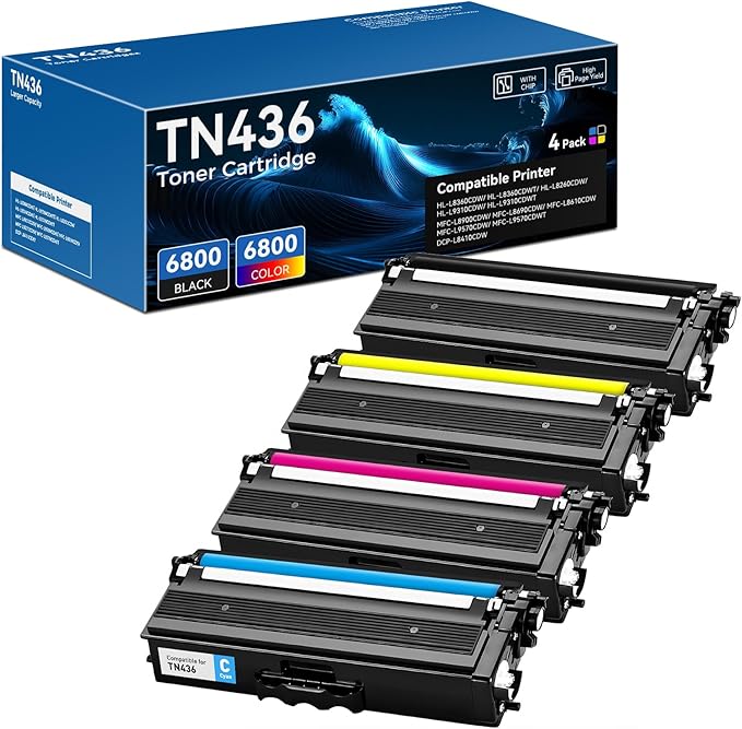 TN436 TN 436 Toner (with Chip) Compatible for Brother TN436 Toner TN436BK TN433 TN431 Work for Brother MFC-L8900CDW HL-L8360CDW HL-L8260CDW Toner Cartridge MFC-L8610CDW MFC-L8690CDW Printer, 4-Color