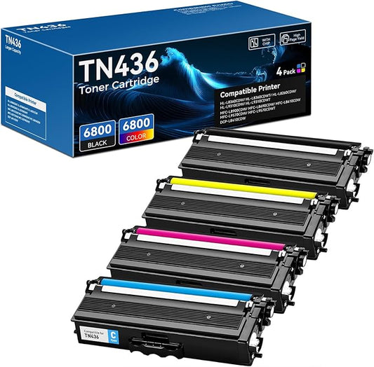 TN436 TN 436 Toner (with Chip) Compatible for Brother TN436 Toner TN436BK TN433 TN431 Work for Brother MFC-L8900CDW HL-L8360CDW HL-L8260CDW Toner Cartridge MFC-L8610CDW MFC-L8690CDW Printer, 4-Color