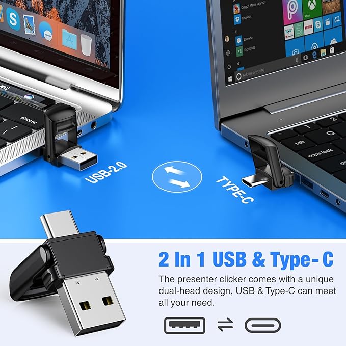 USB Type C Wireless Presentation Clicker 2.4GHz Clicker for Powerpoint Presentations,Presentation Clicker with Volume Control & Hyperlink,Slide Clicker Pointer for Classroom Mac Laptop Computer