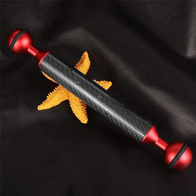 Carbon Fiber Underwater Float Arm, 1-inch Dual Ball Buoyancy Arm for Underwater Camera Tray, Video Light & Strobe for Scuba Diving Photography & Videography (Red, 9 inches)