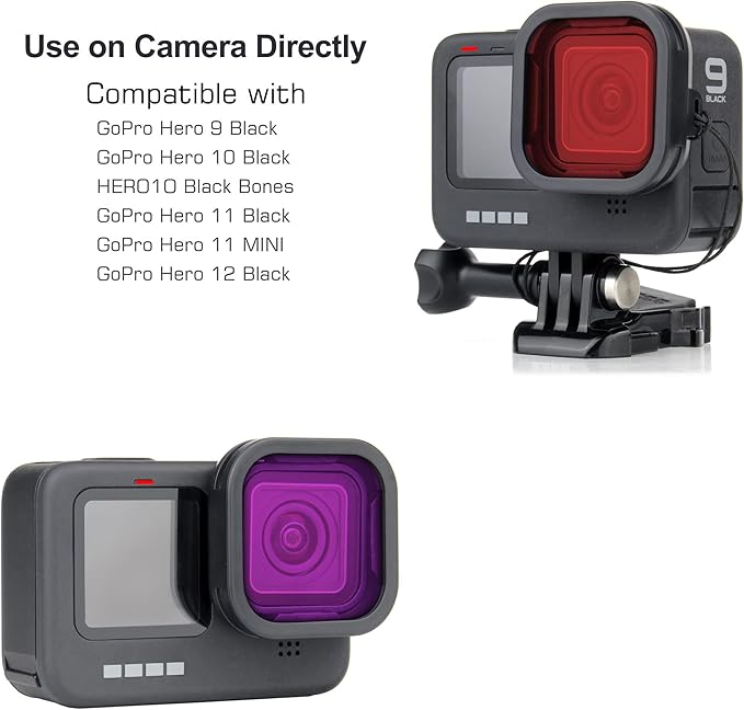 4-Pack Snorkel Filter for GoPro Hero 12 11 10 9 Black - Polarized Camera Lens Filter(CPL) ND Filter (ND16) Red Magenta Filters, Neutral Density 10M Shallow Diving Protector Go Pro Accessories