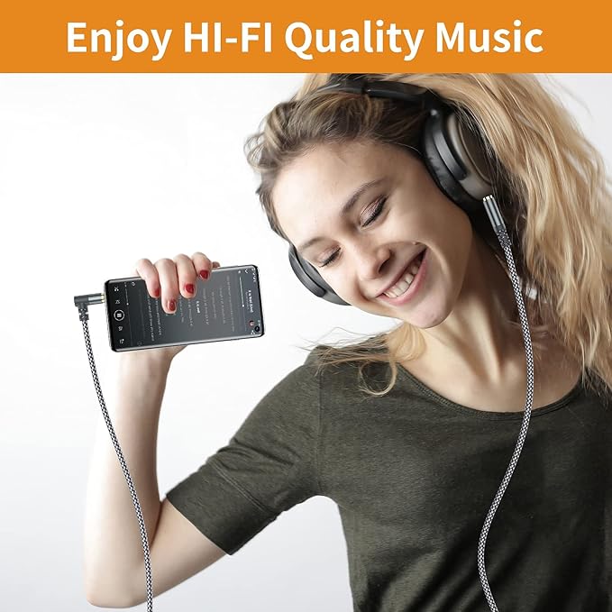 2 Pack Aux Cable, 3.3ft TRS Auxiliary Cables 90 Degree Right 3.5mm Nylon Braided 1/8 AUX Cord for Car Compatible with Stereos, Speaker, iPod iPad Smartphone, Headphones Sony,Echo Dot,Beats- Grey