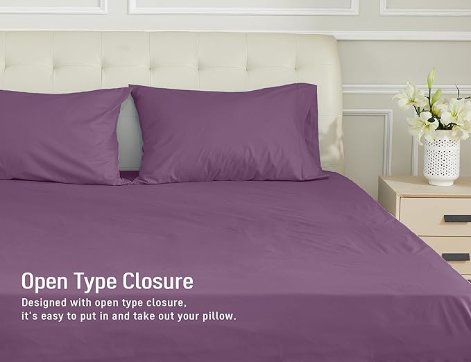 Sunflower King Pillowcases Set of 2, 100% Cotton King Size Pillow Cases 2, 20×40 inches Dark Purple, Soft and Breathable