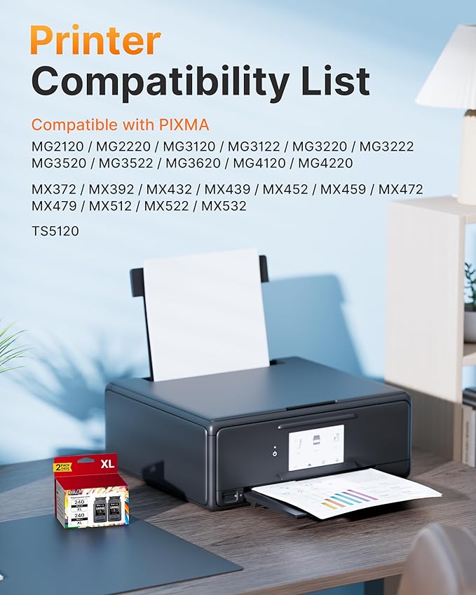 240XL 241XL Ink Cartridge Replacement for Canon 240XL 241XL Combo Pack, PG-240XL CL-241XL Works with PIXMA TS5120 MG2120 MG3620 MG3520 MG3522 MX452 MX472 MX512 MX532 Printer, 2 Pack