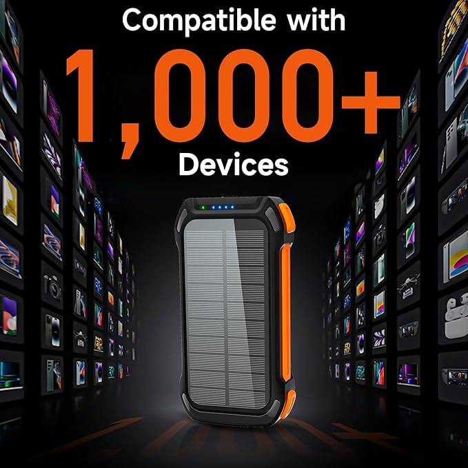 Power Bank 49800mAh Solar Charger 15W Wireless Charging USB-C 22.5W Fast Charging with 4 Built-in Cables LED Flashlight Battery Pack Compatible with iPhone, iPad, Galaxy, Perfect for Camping, Hiking