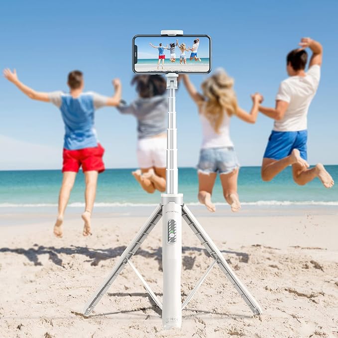 ATUMTEK 51" Selfie Stick Tripod, All in One Extendable Phone Tripod Stand with Bluetooth Remote 360° Rotation for iPhone and Android Phone Selfies, Video Recording, Vlogging, Live Streaming, White