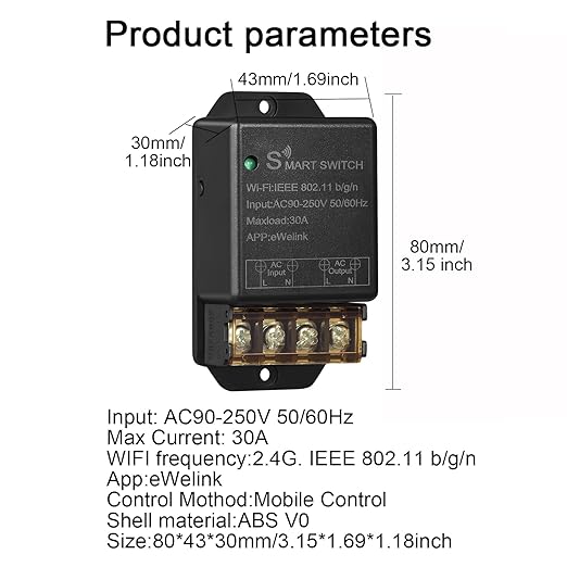 30A Hight Power WiFi Wireless Smart Switch, DIY Module for Smart Home Automation, ewelink APP Remote Control, Timer, Compatible with Alexa & Google Home