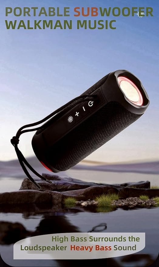 Portable Bluetooth Speaker,Waterproof Wireless Speaker with Colorful LED Flashing Lights,10W Super Bass 48H Standby Time,TWS Pairing, For Outdoors, Cycling Fitness, Family, Parties, Travel (Red)