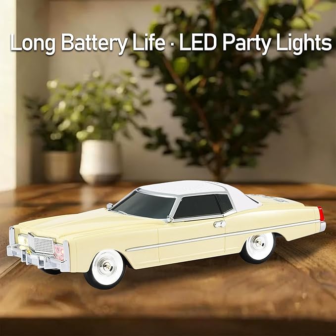 American Retro car Bluetooth Speaker, Mobile Wheel Retro car Model, HD Stereo, TWS Pairing, LED Ambient Light, Type-C Portable Charging, Home, Party, Camping Desktop Decoration (Beige)