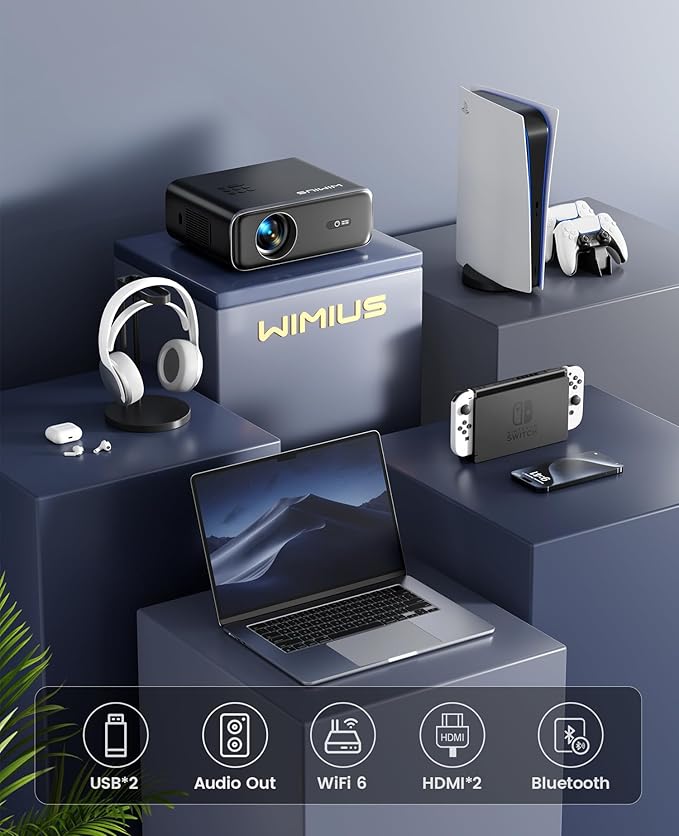 [Auto Focus/4K Support] Projector with WiFi 6 and Bluetooth 5.2, 700ANSI Native 1080P Outdoor Movie Projector, WiMiUS P62 Auto 6D Keystone & 50% Zoom, Smart Home Projector for iOS/Android/TV Stick