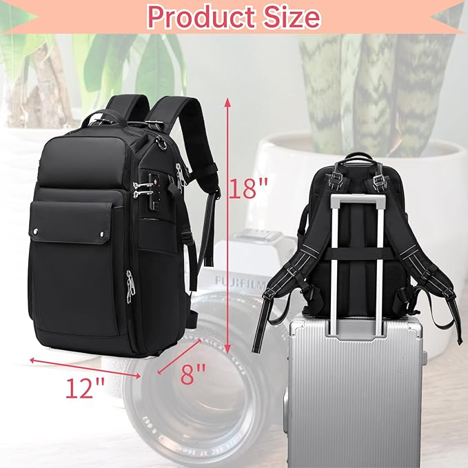 Camera Backpack Large, Waterproof Camera Bag for Mirrorless and DSLR with TSA Lock,Quick Access,17-Inch Laptop Compartment, Adjustable Straps - Fits Camera Stabilizer,Drone, Black