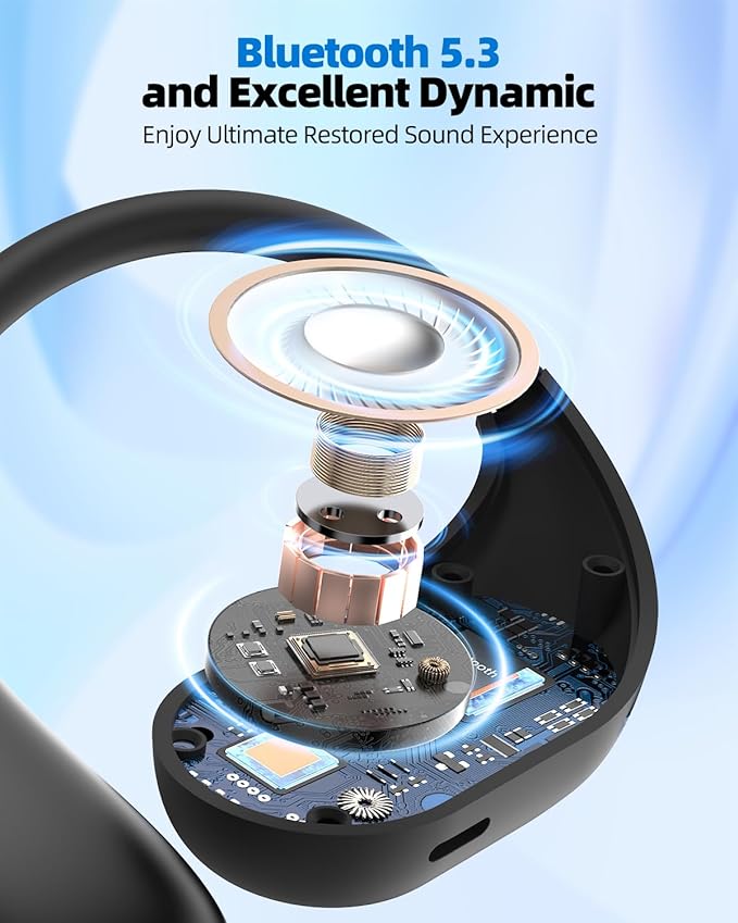 Open Ear Headphones, Wireless Earbuds with Microphone, Bluetooth 5.3 Headphones with Lightweight Design, 36H Playtime, Clear Calls, Touch Control Earphones for Cycling, Running, Workout, Black