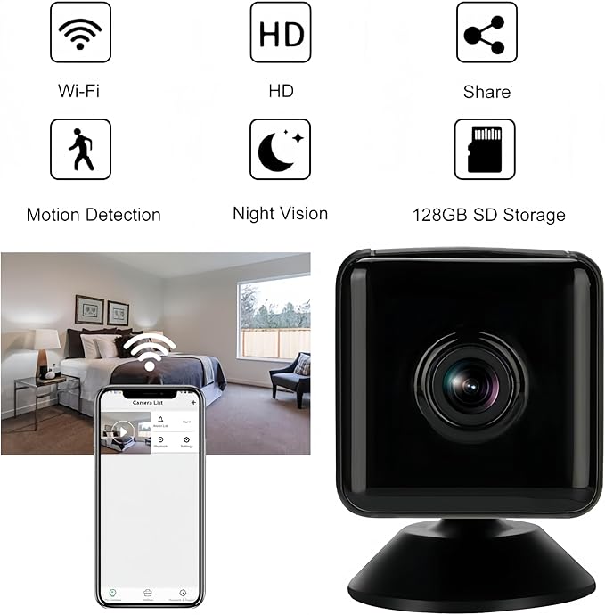 ULar 1080P Square Camera with 940nm Night Vision & Motion Detection,Picture Taking cam,Nanny Cam,Pet Cameras,Smart Indoor Security.