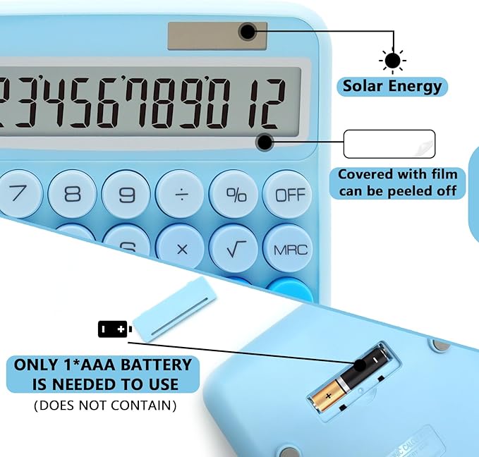 Gradient Blue Calculator, UPIHO Standard Calculator 12 Digit with Large LCD Display and Big Buttons,Blue Office Accessories for Women Desk, for Office,School, Home,Business