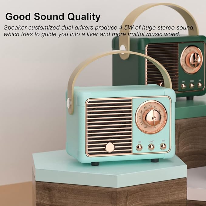 Retro Bluetooth Speaker, Wireless Portable Speaker with Crystal Clear Stereo Sound and Rich Bass, Vintage Decor, Retro Decor, Gifts for Teen Girls Boys Women (Blue)