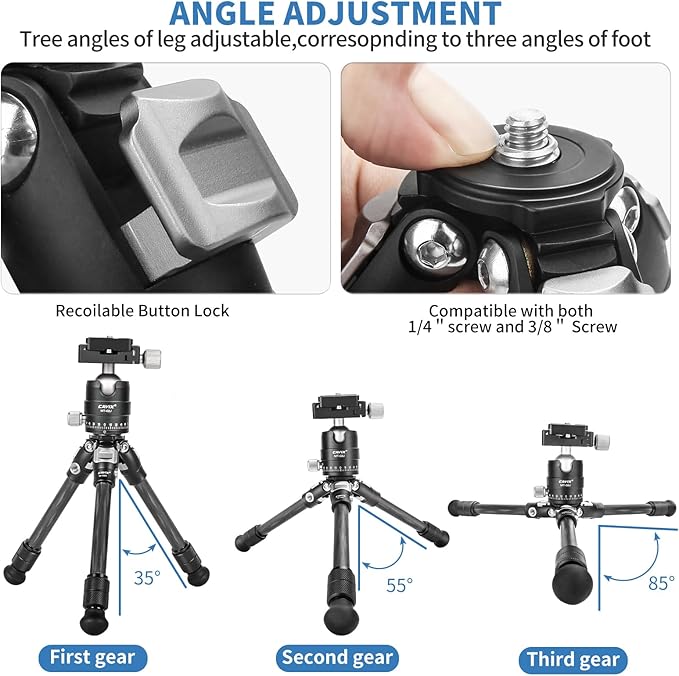 CAVIX Travel Mini Tripod with 360° Ballhead Lightweight Portable Compact Carbon Fiber Tripod for Camera