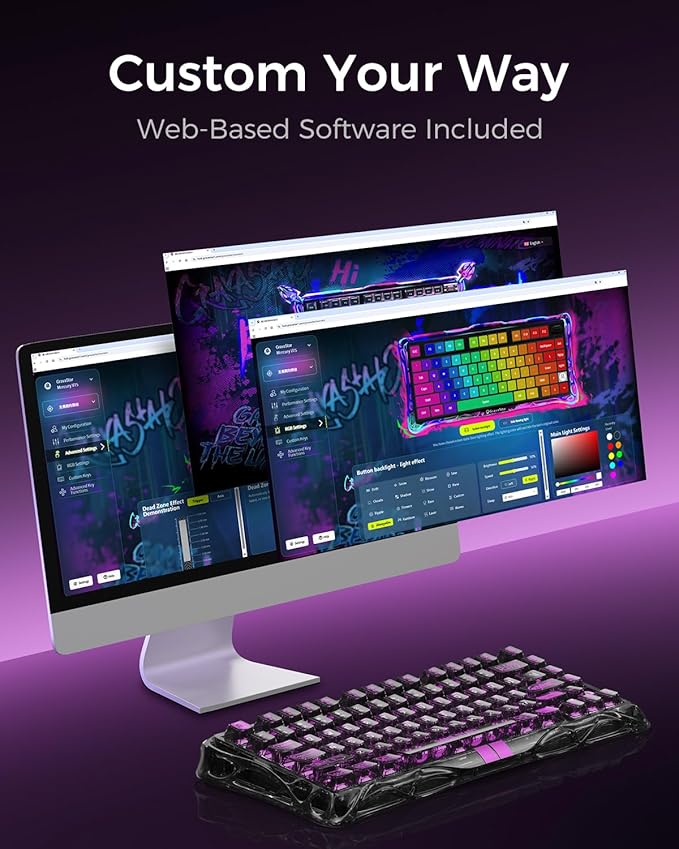 GravaStar Mercury V75 Lite Hall Effect Magnetic Gaming Keyboard – 8KHz Rapid Trigger Wired 75% Keyboard, Adjustable Actuation, Hot-Swappable Switches, Transparent RGB for PC/Mac