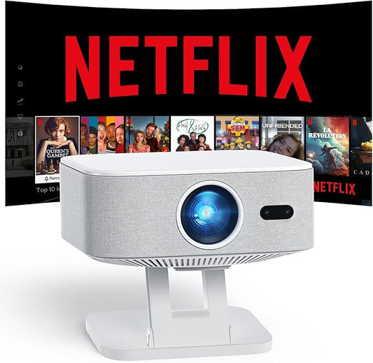 [Netflix-Licensed/1500ANSI] Smart Outdoor Projector: NICPOW 4K Projector with Wifi and Bluetooth, Built-in Apps, Auto Focus & Keystone, Portable Proyector for Home & Outdoor Use, White