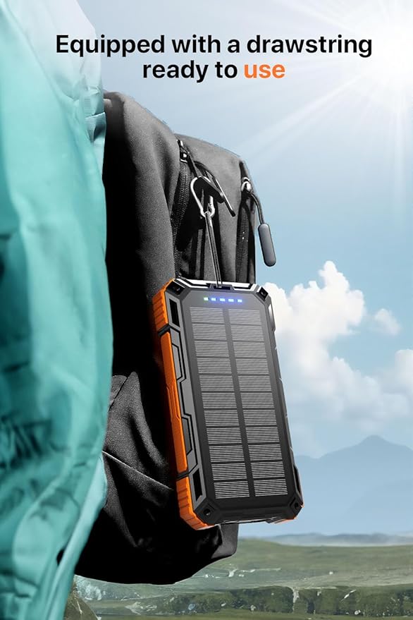 Solar Power Bank 49800mAh Wireless Portable Charger with USB-C 15W Fast Charging with 4 Built-in Cables LED Flashlight Battery Pack Compatible with iPhone, iPad, Galaxy, Perfect for Camping, Hiking