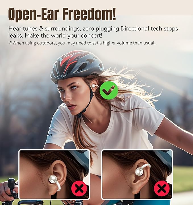 King Lucky Clip on Earbuds Open Ear Wireless Bluetooth 5.4 Headphones with Mic,50H Play,Noise Cancelling,Waterproof,Sports Ear Buds,Comfortable for Small Ears & Glasses Wearers,Workouts (Pearl White)