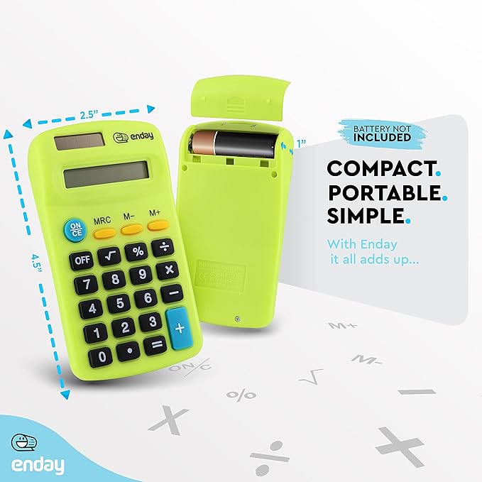 Pocket Size Calculator 8 Digit, Dual Power, Large LCD Display, School Student Desktop Accounting Office Calculators (Pack of 6) - by Emraw