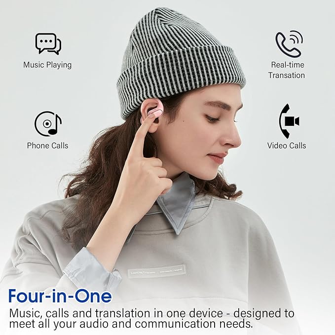 AI Translation Earbuds Real Time with Audio and Video Calls, 164 Language/7 Translation Modes Translator Earbuds Bluetooth 5.4 with APP, 50H Translate Ear Buds Device for Business/Learning, Pink