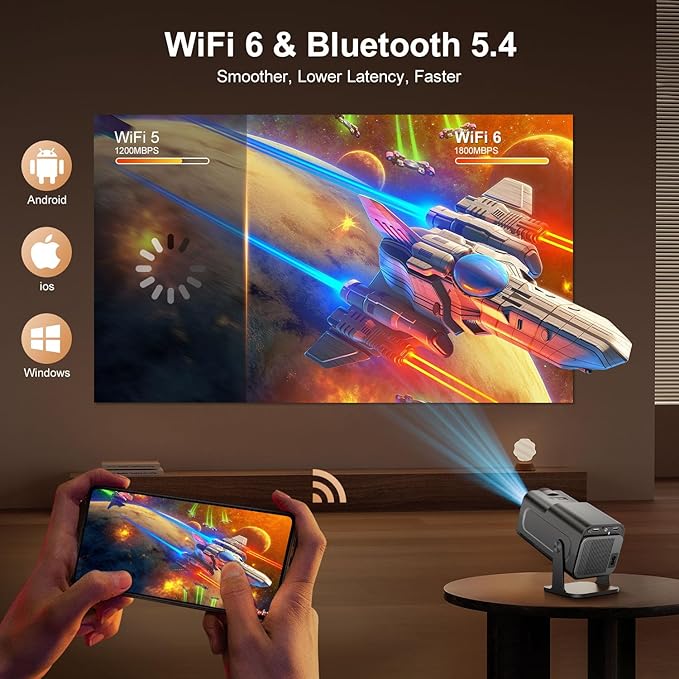 [Netflix-Licensed] 4K Smart Projector with WiFi and Bluetooth, Built-in Android 13, Auto Keystone Video Projector, Voice Control, 180°Rotatable Home Theater Outdoor Movie proyector