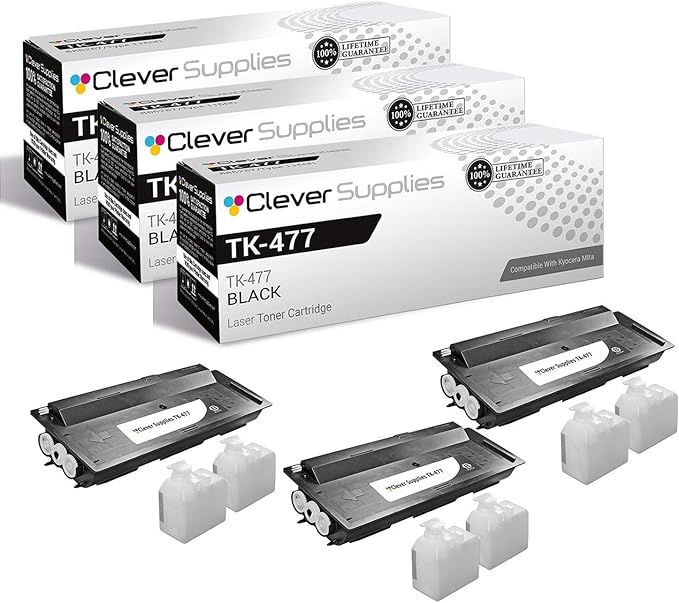 CS Replacement Toner Cartridge Compatible with Kyocera-Mita TK-477 Black CS255, CS305, FS-6525MFP, FS-6530MFP, TASKalfa 255, TASKalfa 305 Black 3 Pack