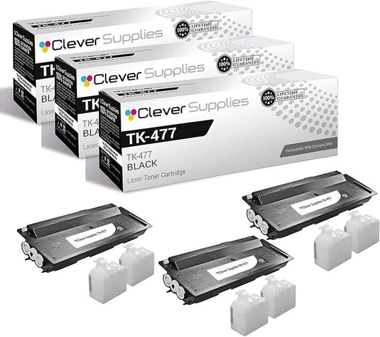 CS Replacement Toner Cartridge Compatible with Kyocera-Mita TK-477 Black CS255, CS305, FS-6525MFP, FS-6530MFP, TASKalfa 255, TASKalfa 305 Black 3 Pack