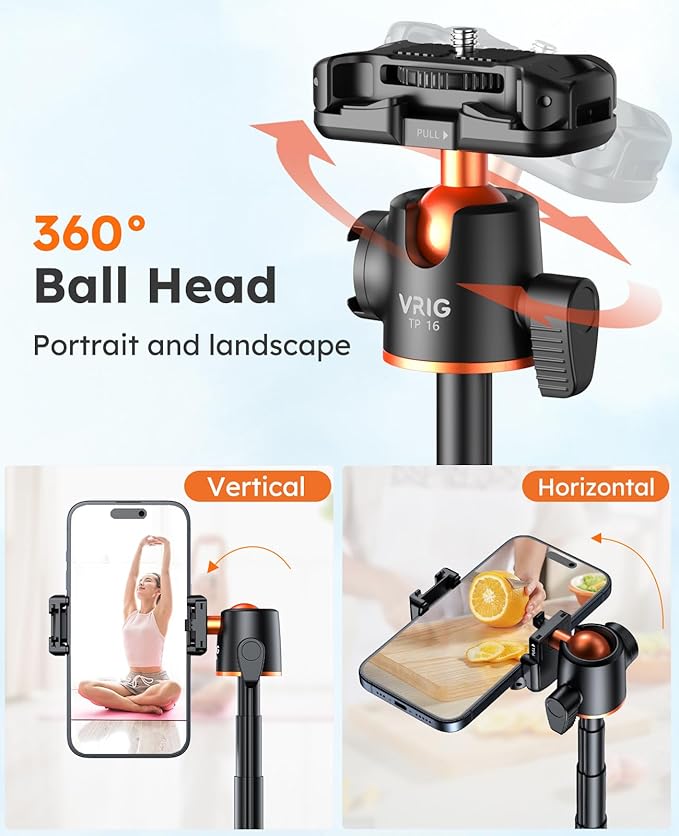 VRIG 57" Extendable Phone Tripod & Camera Tripod,3in1 Selfie Stick with Wireless Remote Shutter,360° Ball Head Cold Shoe Cell Phone Stand for iPhone/Gopro/Nikon Canon Camera